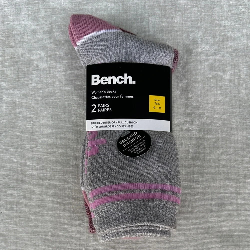 Bench Women’s Cushioned Socks 2-Pack Gray Pink NWT OS